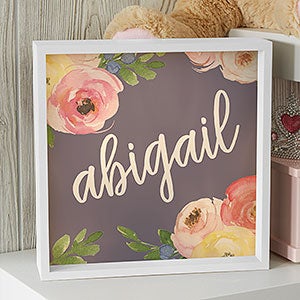Baby Floral 10x10 Personalized Ivory LED Light Shadow Box - 21186-I-10x10