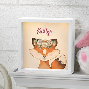 Woodland Floral Fox Personalized Ivory LED Shadow Box- 6
