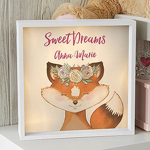Woodland Floral Fox Personalized Ivory LED Shadow Box- 10