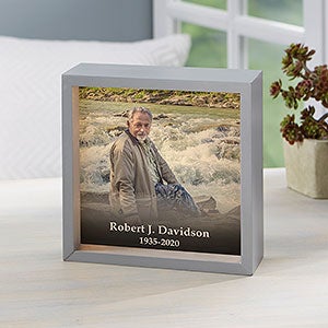 Photo Memorial Personalized 6x6 Grey LED Shadow Box - 21191-G-6x6