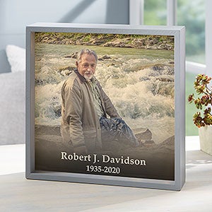 Photo Memorial Personalized 10x10 Grey LED Shadow Box - 21191-G-10x10