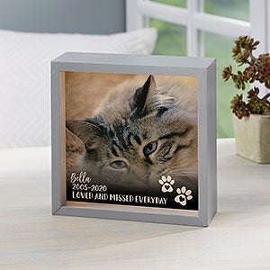 Pet Photo Memorial Personalized 6x6 Grey LED Shadow Box - 21192-G-6x6