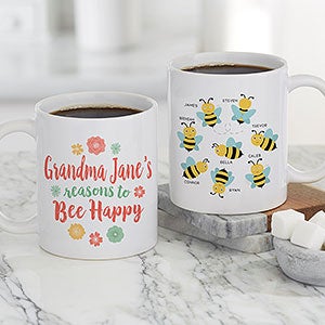 Bee Happy Personalized White Coffee Mug - 21284-W