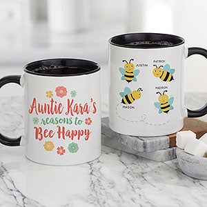 Bee Happy Personalized Black Coffee Mug - 21284-B