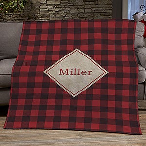 Cozy Cabin Personalized Buffalo Check 50x60 Lightweight Fleece Blanket - 21303-LF