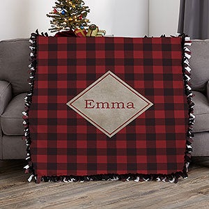 Cozy Cabin Personalized Buffalo Check 50x60 Tie Blanket - 21303-T