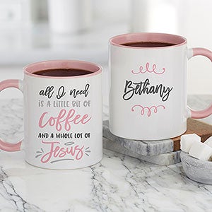 A Little Bit of Coffee and a Lot of Jesus Personalized Coffee Mug 11 oz.- Pink - 21392-P