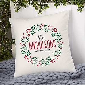 Holiday Wreath Personalized Small Christmas Pillow - 21439-S