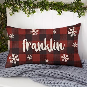 Cozy Cabin Personalized Lumbar Velvet Buffalo Check Throw Pillow - 21440-LBV