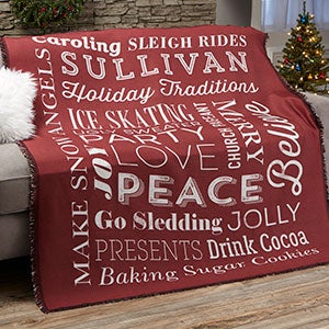 Holiday Traditions Personalized Woven Throw - 21495-A