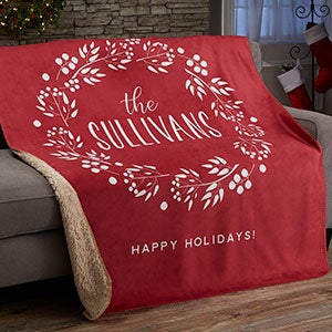 Christmas Wreath Personalized 50x60 Sherpa Blanket - 21531-S