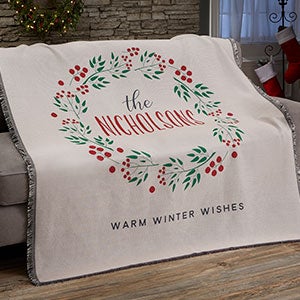 Christmas Wreath Personalized Woven Throw - 21531-A