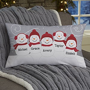 Snowman Family Personalized Lumbar Velvet Throw Pillow - 21535-LBV