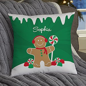 Gingerbread Family Personalized 14-inch Velvet Throw Pillow - 21536-SV