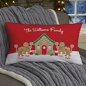 Gingerbread Family Personalized Christmas Lumbar Pillow - 21536-LB