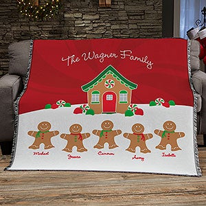Gingerbread Family Personalized Woven Throw - 21538-A