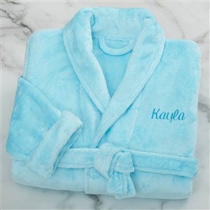 Classic Embroidered Aqua Short Fleece Robe - 21547