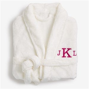 Classic Embroidered Ivory Short Fleece Robe - 21547-I
