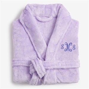 Classic Embroidered Purple Short Fleece Robe - 21547-PR