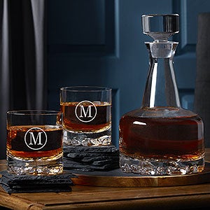 Orrefors Engraved Whiskey Decanter 3pc Set - 21574