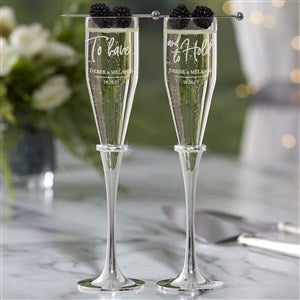 Gold Hammered Engraved Wedding Champagne Flute Set