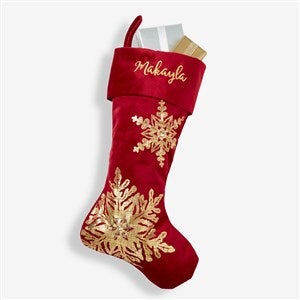 Glistening Snowflake Personalized Burgundy Christmas Stocking - 21635