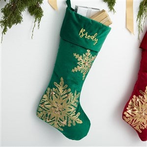 Glistening Snowflake Personalized Green Christmas Stocking - 21635-G