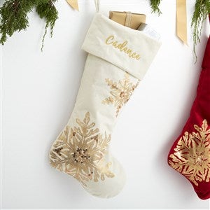 Glistening Snowflake Personalized Ivory Christmas Stocking - 21635-I