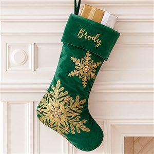 Glistening Snowflake Personalized Green Christmas Stocking - 21635-G