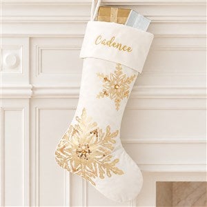 Glistening Snowflake Personalized Ivory Christmas Stocking - 21635-I