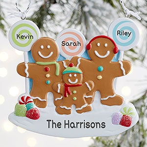 Gingerbread Family Personalized Ornament- 3 Name - 21686-3