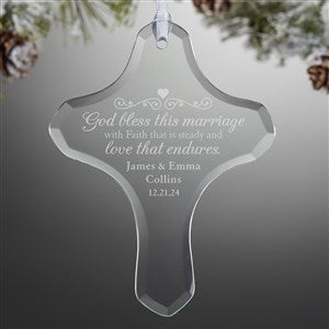 Marriage Blessing Cross Engraved Glass Ornament - 21694