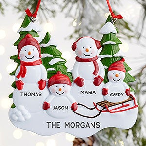 Snowman Family 4 Name Personalized Ornament - 21701-4