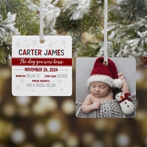 The Day You Were Born Personalized Square Photo Ornament- 2.75" Metal - 2 Sided - 21704-2M