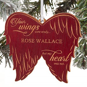 Personalized Angel Wings Memorial Red Wood Ornament - 21721-R