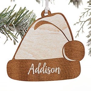 Ho! Ho! Ho! Santa Hat Personalized Whitewash Maple Ornament - 21723-W