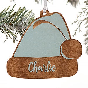 Ho! Ho! Ho! Santa Hat Personalized Blue Maple Ornament - 21723-B