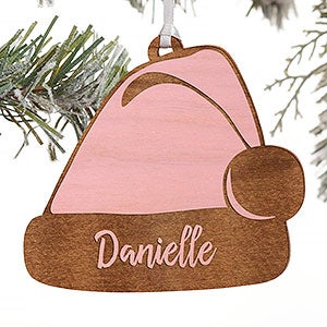 Ho! Ho! Ho! Santa Hat Personalized Pink Maple Ornament - 21723-P
