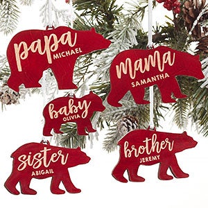 Bear Family Personalized Red Wood Ornament - 21725-R