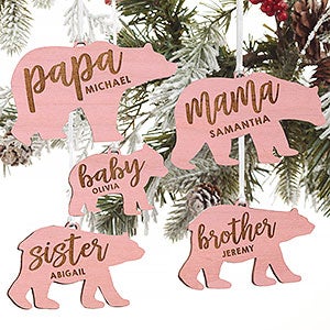 Bear Family Personalized Pink Wood Ornament - 21725-P