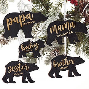 Bear Family Personalized Black Wood Ornament - 21725-BLK
