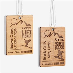 Ski Pass Personalized Natural Wood Ornament - 21726