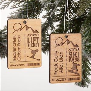 Ski Pass Personalized Natural Wood Ornament - 21726