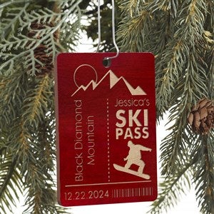 Ski Pass Personalized Red Wood Ornament - 21726-R