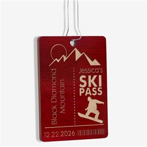 Ski Pass Personalized Red Wood Ornament - 21726-R