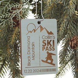Ski Pass Personalized Blue Wood Ornament - 21726-B