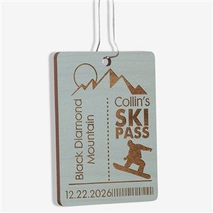 Ski Pass Personalized Blue Wood Ornament - 21726-B