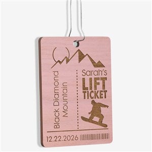 Ski Pass Personalized Pink Wood Ornament - 21726-P