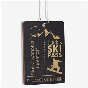Ski Pass Personalized Black Wood Ornament - 21726-BLK