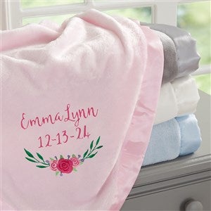 Floral Embroidered Pink Baby Blanket - 21731-P